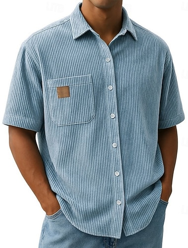  Per uomo Camicia Camicia casual Camicia di Velluto a Coste Camicia con Bottoni Blu Nero Rosa Blu marino Verde Manica Corta Semplice Colletto a Camicia Casuale Quotidiano Tasca Frontale Abbigliamento