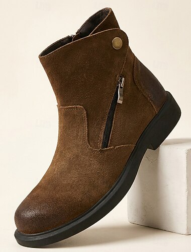  Botines marrones para hombre: botines casuales ligeros con cremallera lateral, calzado retro cómodo para viajes, trabajo, fines de semana y estilo diario.