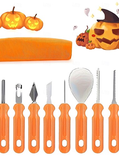  10-delars Halloween-pumpaskärningsset i rostfritt stål, kraftigt gör-det-själv-pumpaskulpturset för familjenöje &kusliga dekorationer
