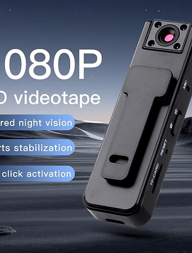  1080p HD-kroppskamera med infrarött mörkerseende, mini bärbar säkerhetskamera med klämma för hemmakontor utomhus, bärbar videoinspelare med sportstabilisering och aktivering med ett klick