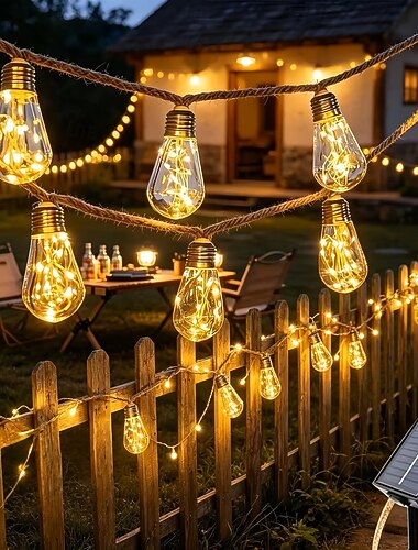  11,6 m lange Solar-Lichterkette mit 25 LEDs für Camping, Strand, Hochzeiten, Innenhof, Garten, Wege, Terrasse, Garten, Gartenpartys, Landschaftsdekoration