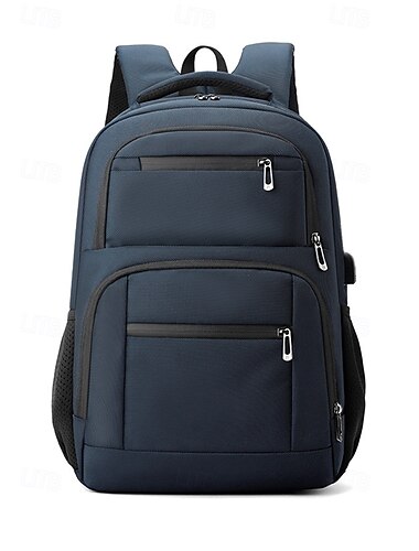  Laptoprugzak voor heren, zwart/grijs/blauw, waterbestendige polyester schooltas, grote rugzak met meerdere compartimenten en bagageriem voor universiteit, middelbare school en reizen. & pendelen