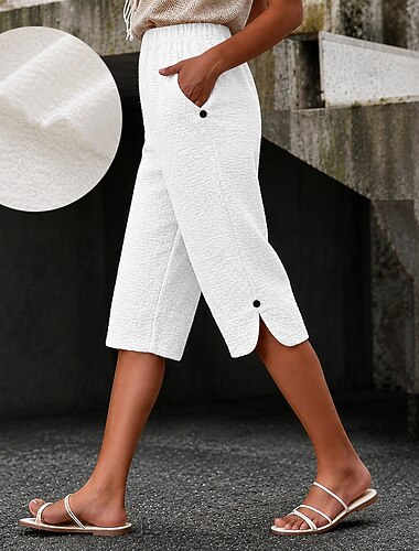  Mulheres Calças Capri Férias Comprimento da panturrilha Cintura Alta Conforto Confortável Micro-Elástica Férias Roupa Diária Rosa avermelhado Preto Branco Verão Primavera