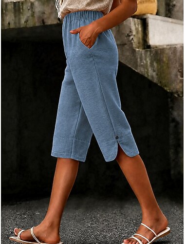  Mulheres Jeans Ganga Calção Burmuda Shorts Moda Comprimento da panturrilha Cintura Alta Clássico Conforto Com Stretch Férias Formal Azul Preto Verde cáqui Verão Primavera Normal