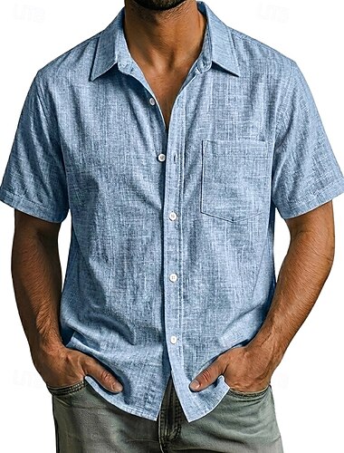  Hommes Chemise Chemise en lin Chemise d'été Tenue de plage Chemise Décontractée Chemise Boutonnée Uni Occasionnel Quotidien Blanche bleu marine Bleu Ciel Kaki Manche Courte Col Printemps & Été Été