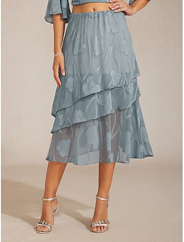  Femmes Jupe en dentelle Élégant Midi Taille Moyenne Jupes Fleuri Floral Superposé Ceinture Élastique Dentelle illusion Élastique Quotidien Saint-Valentin Gris ciel Été