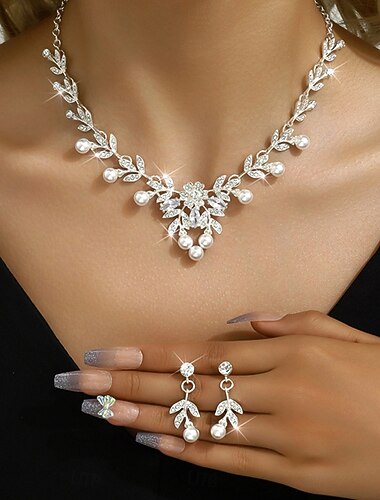  Set di Gioielli 2 Perle finte 1 Collana Orecchini Per donna Moda Parure di gioielli Per Feste