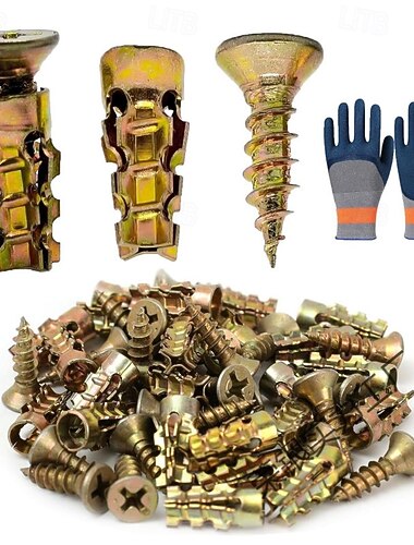  Conjunto de parafusos de expansão curtos de 6×14mm, buchas de expansão curtas para parede, para reparo de dobradiças de armários. &Restauração de roscas danificadas, conjunto com 30/50/100 unidades