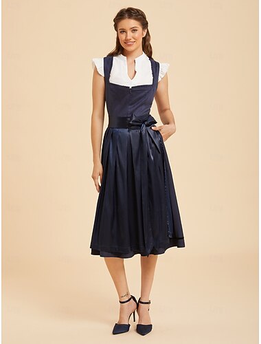 Oktoberfest Vestido Dirndl Comprimento Midi Avental com aparência de cetim Com bolsos Decote Balconette Empregada Bávaro Alemão Alpino prados Mulheres Carnaval Festival da Cerveja Pano de Estilo