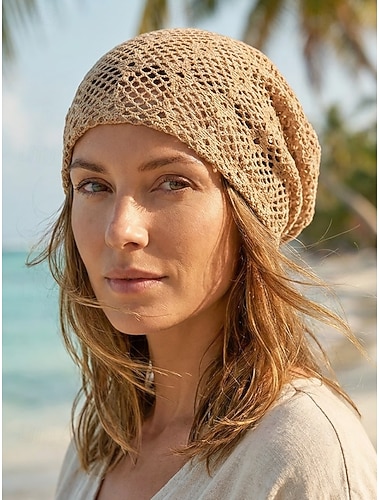  Sommerheklet lue til dame, åpent polyester, sammenleggbar bohemsk solhatt, strandferie, fritidsstil, flerfarget, lett &pustende