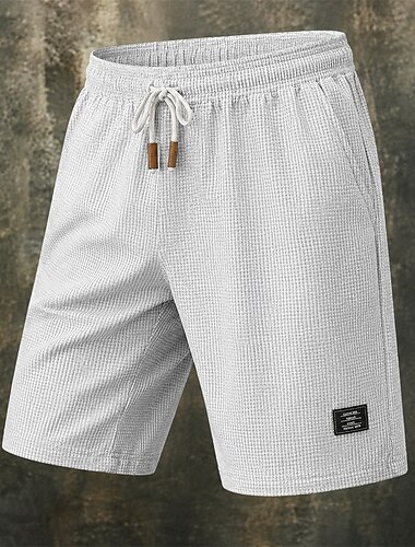  Herren Waffel-Shorts Shorts Freizeitshorts Tasche Elastischer Bund Einfach Komfort Leicht Über dem Knie Lässig Outdoor Strand Urlaub Mode Weiß Khaki Dehnbar