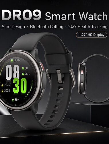  dr09 smartklocka för män och kvinnor (svara/ring samtal), 1,27" HD rund skärm fitnesstracker med pulsmätare, sömnmonitor, SPO2, hälsoaktivitetsmätare dygnet runt, IP68 vattentät för Android iOS