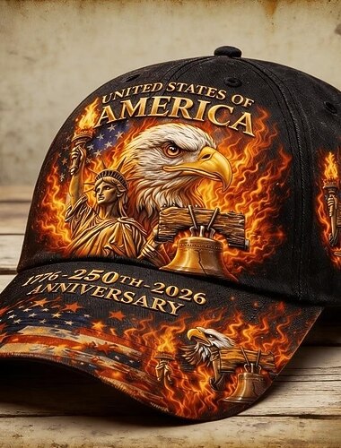  Baseballkappe zum 250. Jahrestag der USA, patriotischer, digital bedruckter Adler &Mütze mit Freiheitsglocken-Motiv, Mütze zum Unabhängigkeitstag (1776–2026), verstellbare Snapback-Kappe für Damen und