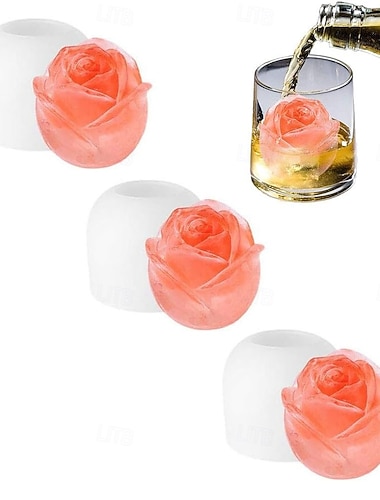  3-teiliges Set rosaförmiger Eiswürfelformen aus Silikon, 3D-Eiswürfelbälle (5 cm Durchmesser) für gekühlte Getränke, Whisky, Cocktails und Bourbon. &hausgemachter Saft