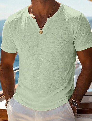  Herren T Shirt Kurzarmshirt T-Shirt Kurzarm V Ausschnitt Sommer Frühling Einfarbig Grubenstreifen Streetwear Stilvoll Lässig Rein Lässig Täglich Outdoor Schwarz Weiß Purpur Top T-Shirt für Herren