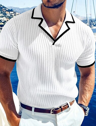  Per uomo Top a Maglia a Coste Polo da Golf Casuale Lavoro Colletto cubano Colletto Polo a Coste Manica Corta Essenziale Moderno Blocco di colori Patchwork Blocco di colore Primavera & Estate Estate