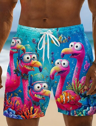  Homme Cocotier Flamants roses Plantes Tropicales Maillots de bain Maillots de bain shorts de bain Shorts de Surf Taille Moyenne Hawaïen Quotidien Vacances à la Plage Poches Latérales doublure en