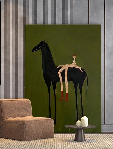  Dipinto a olio fatto a mano su tela, decorazione murale con figura retrò a cavallo per arredamento domestico, arrotolato senza cornice, non intelaiato.