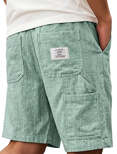  Herren Cargo-Shorts Leinenshorts Sommershorts Freizeitshorts Elastischer Bund Mehrere Taschen Gerader Schnitt Einfach Leicht Atmungsaktiv Knielang Lässig Täglich Outdoor Urlaub Mode Blau Khaki