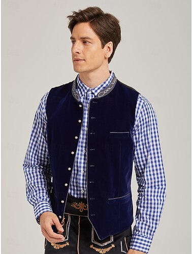  Oktoberfest Chaleco tradicional Chaleco tradicional bávaro Bordado Terciopelo Escote Chino Collar mandarín Alemán alpino Herencia prados Hombre Carnaval Festival de Cerveza Paño de estilo tradicional