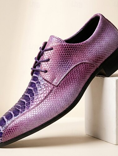  Lila Oxford-Schuhe für Herren in Schlangenlederoptik – luxuriöse, exotische Schnürschuhe, elegante Statement-Schuhe für Bankette, Nachtleben und besondere Anlässe