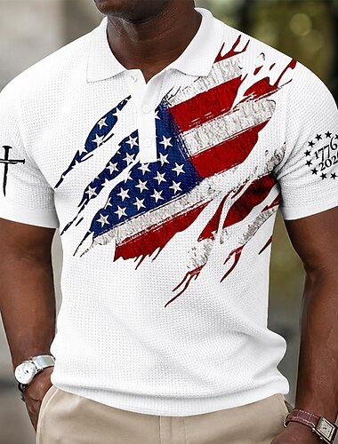  4 luglio 2026 250° Per uomo Bandiera Americana Magliette Polo a Nido d'Ape Manica Corta Magliette polo Camicie con Colletto Casual Athleisure Abbigliamento quotidiano Abito da festa Stampa 3D Bottoni