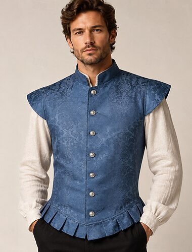  Rétro Vintage Médiéval Renaissance Veste Sans manches Prince Noble Jacquard Col montant Déguisement Homme Royal Mascarade Foire de la Renaissance LARP Adulte Gilet