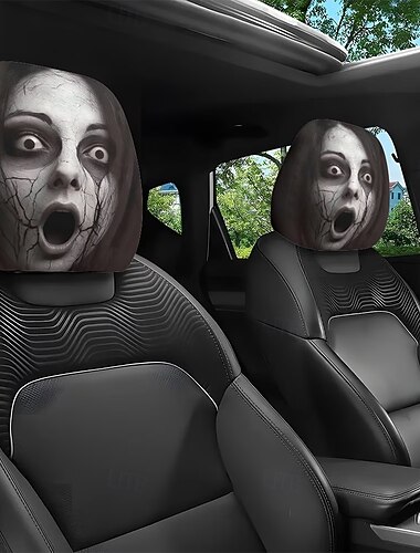  2/4 Stück Halloween-Horror-Risse-Muster Auto-Kopfstützenbezüge, gruselige bedruckte Kopfstützenschoner, universell passende atmungsaktive Sitzkopfbezüge, gotisches Auto-Innenausstattungszubehör für