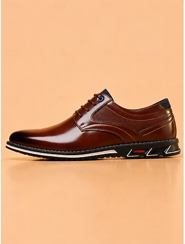  Per uomo Oxford Scarpe derby Footing Informale Giornaliero Ufficio e carriera Cuoio Comodo Con lacci intrecciali Marrone corteccia Nero Primavera Autunno
