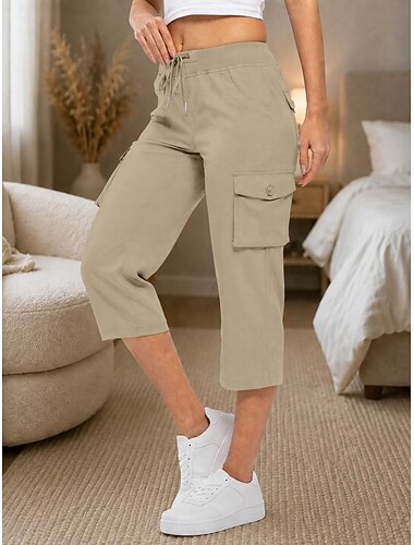  Dames Capri broeken broek Parachute broek Casual / Dagelijks Casual Kuitlengte Natuurlijk Effen Zak Elastisch ontwerp met trekkoord Ademend Zacht Inelastisch Dagelijks Vakantie Straat Zwart Wit Groen