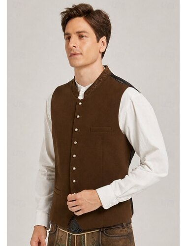  Oktoberfest Chaleco tradicional Chaleco tradicional bávaro Bordado Escote Chino Collar mandarín Alemán alpino Herencia prados Hombre Carnaval Festival de Cerveza Paño de estilo tradicional