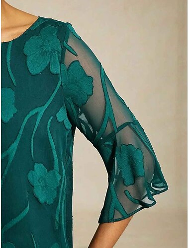  Mujer Blusa Multi capa Elegante Manga 3/4 Mangas anchas Cuello Barco Tops regulares Diario Invitado a la boda Noche Verde Azulado Verano Primavera Otoño