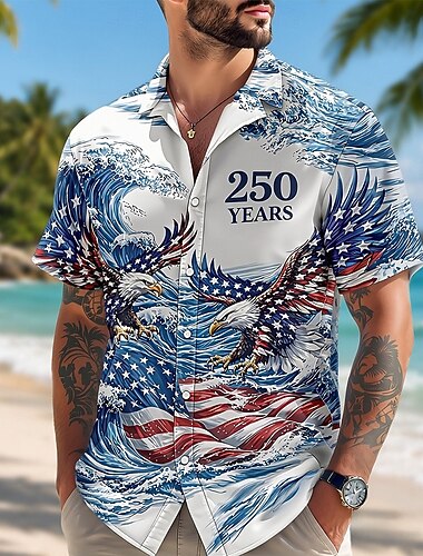  4 luglio 2026 250° Per uomo Aquila Bandiera Americana Camicia Camicia Estiva Camicia con Bottoni Manica Corta Patriotico All'aperto Abbigliamento casual alla moda Ferie Estate Primavera Collo