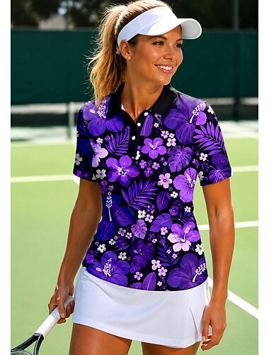  Dam Blommig Toppar Sporttröja Vandringspolotröja Tennisskjorta Kortärmad Sportig Blommig Knappar UPF50+ UV-resistent Hög Elasisitet Fuktabsorberande Andningsfunktion Volleyboll Tennis Golf Krage
