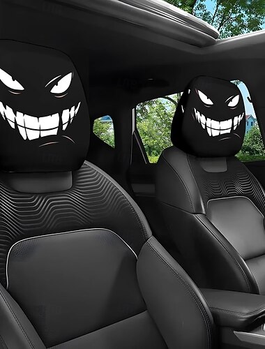  2/4 st nackstödsskydd med skräckmotiv, läskiga ansikten och nackstödsskydd för SUV, sedan och lastbil, roliga halloween-bilinredningstillbehör, mjuk och bekväm ostoppad design