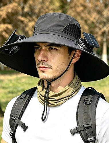  Sombrero de sol de ala ancha para exteriores con 2 ventiladores solares, sombrero tipo cubo para hombres y mujeres con protección UPF 50+, ideal para pesca. &sombrero de playa con ventilador