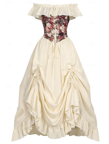  Retro Antiguo Medieval Renacimiento Vestidos Sin Mangas Princesas Faja Floral Disfraz Mujer Fantasía Víspera de Todos los Santos Carnaval Feria del Renacimiento LARP Adulto Vestido Primavera verano