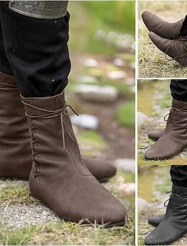  Vintage Medievale Rinascimento Scarpe Scarpe da Ballo Pirata Vichingo Ranger Elfico Tiro con l'arco Tinta unita Costume Unisex Celtico Costumi da pirata Fantasia Halloween Carnevale Mascherata