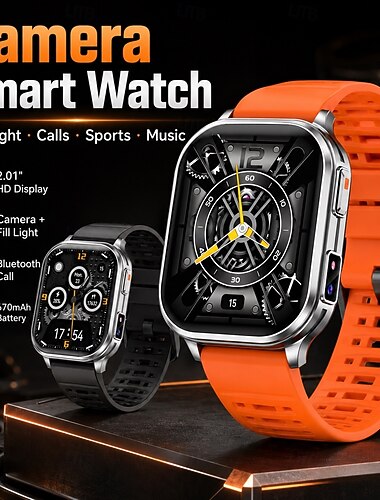  Smartwatch mit Kamera &Smartwatch mit Aufhelllicht, 2,01"-HD-Display für Damen und Herren, Bluetooth-Anruffunktion, Taschenlampe, 670-mAh-Akku mit langer Laufzeit, Musikplayer, Sport- und