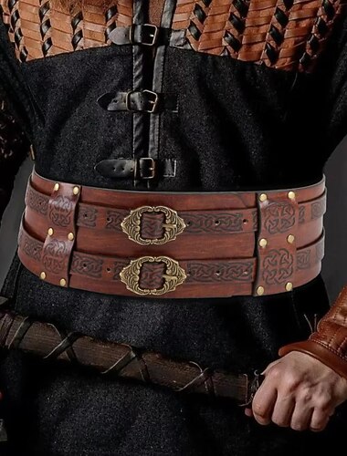  Rétro Vintage Médiéval Renaissance Ceinture Taille Guerrier Viking Ranger Déguisement Homme Viking Halloween Carnaval Foire de la Renaissance LARP Adulte ceinture