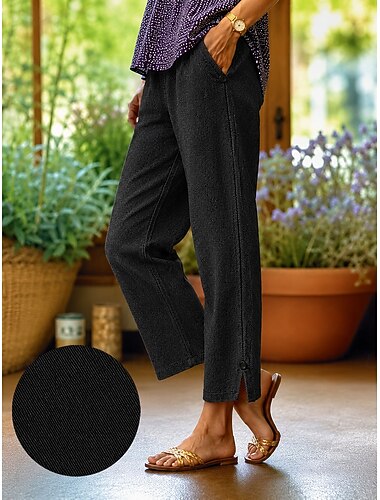  Damen Jeans Jeansstoff Chino Volle Länge Natürliche Taille Einfarbig Tasche Bequem Unelastisch Alltagstauglich Schwarz Marineblau Himmelblau Herbst Lässiger Schnitt