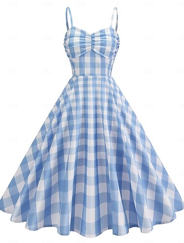  Années 1950 Rétro Vintage Rockabilly Midi Robe Évasée Sans manches À carreaux Ajusté & Évasé Col en cœur Déguisement Femmes Fête du thé Décontracté Quotidien Adulte Robe Printemps & Été