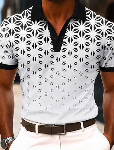  Voor heren Meetkundig Poloshirts Korte mouw Poloshirt Overhemden met kraag Casual Sportkleding 3D-afdrukken Knop Lente zomer Zwart Blauw Paars