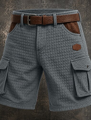  Herre Vaffelshorts Cargoshorts Shorts Casual shorts Lomme Elastisk midje عادي Med Tekstur Komfort Pustende Knelengde Avslappet utendørs Strand Ferie Mote Kakifarget Svart Uelastisk