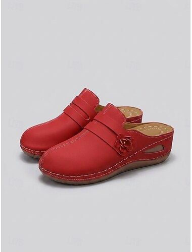  Røde komfort-mules for kvinner med blomstermønster – lette slip-on-sko, myke, polstrede tresko med lukket tå for hagearbeid, reiser og hverdagsbruk