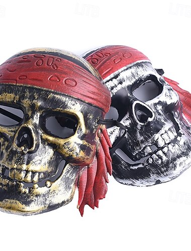  Lot de 2 masques de crâne de pirate pour adultes, masque de squelette effrayant, masque de pirate vintage, accessoire de cosplay horrifique pour Halloween, bal masqué, maison hantée, carnaval, hommes