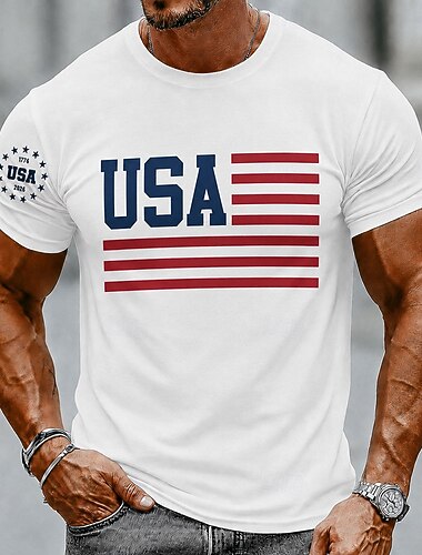  Men's 250-årsjubileum Patriotisk Amerikansk Flagg 1776 2026 Grafisk T-skjorte Kortermet Rund Hals Sommer Gate Topp