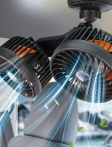  Ventilador de coche de doble cabezal con ventosa, ventilador de refrigeración giratorio de 360° para parabrisas y salpicadero, circulador de aire eléctrico portátil silencioso para sedán, SUV,