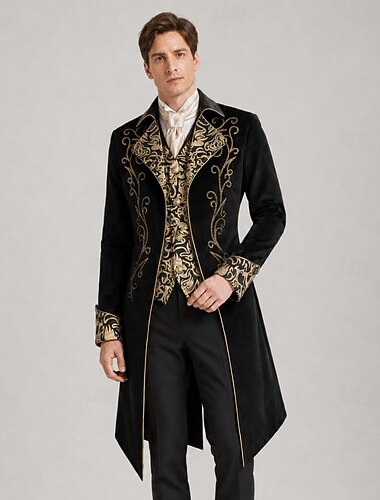  Retro / vintage Medeltida kostymer Renässans Kappa Frack Prins Vampyr Adelsman Jacquard Maskeradkläder Herr Kunglig Steampunk Halloween Karnival Maskerad Karnival Prestanda LARP Vuxna Kappa