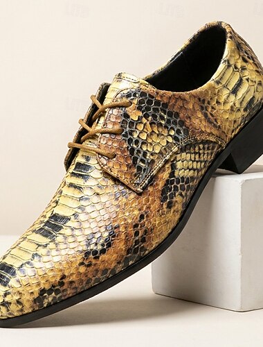 Scarpe eleganti da uomo in pelle di coccodrillo dorata, lussuose scarpe Oxford di tendenza per matrimoni, banchetti e occasioni formali di alto livello.